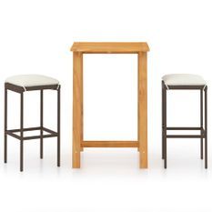 Ensemble de bar de jardin avec coussins 3 pcs Marron 2