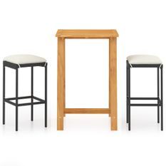Ensemble de bar de jardin avec coussins 3 pcs Noir 4