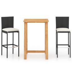 Ensemble de bar de jardin avec coussins 3 pcs Noir 5