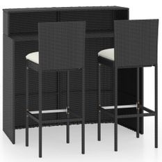 Ensemble de bar de jardin avec coussins 3 pcs Noir 6