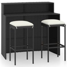 Ensemble de bar de jardin avec coussins 3 pcs Noir 3