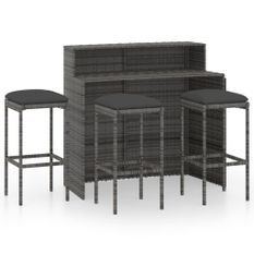 Ensemble de bar de jardin avec coussins 4 pcs Gris