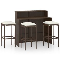 Ensemble de bar de jardin avec coussins 4 pcs Marron