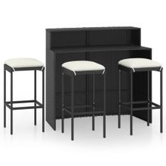 Ensemble de bar de jardin avec coussins 4 pcs Noir