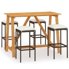 Ensemble de bar de jardin avec coussins 5 pcs Marron