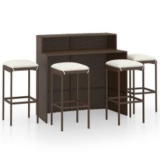 Ensemble de bar de jardin avec coussins 5 pcs Marron 5