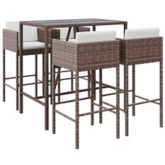 Ensemble de bar de jardin avec coussins 5 pcs marron poly rotin