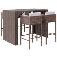 Ensemble de bar de jardin avec coussins 5 pcs marron poly rotin