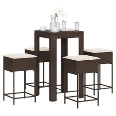 Ensemble de bar de jardin avec coussins 5 pcs marron poly rotin