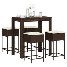 Ensemble de bar de jardin avec coussins 5 pcs marron poly rotin