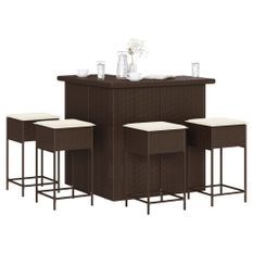 Ensemble de bar de jardin avec coussins 5 pcs marron poly rotin