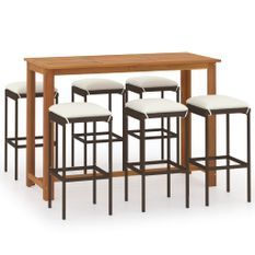 Ensemble de bar de jardin avec coussins 7 pcs Marron 3