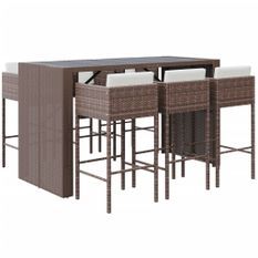 Ensemble de bar de jardin avec coussins 7 pcs marron poly rotin