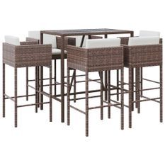 Ensemble de bar de jardin avec coussins 7 pcs marron poly rotin