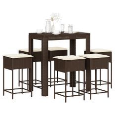 Ensemble de bar de jardin avec coussins 7 pcs marron poly rotin