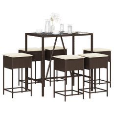 Ensemble de bar de jardin avec coussins 7 pcs marron poly rotin