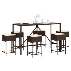 Ensemble de bar de jardin avec coussins 7 pcs marron poly rotin