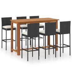 Ensemble de bar de jardin avec coussins 7 pcs Noir 6