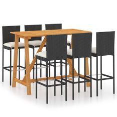 Ensemble de bar de jardin avec coussins 7 pcs Noir 4