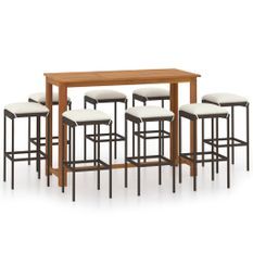 Ensemble de bar de jardin avec coussins 9 pcs Marron