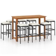 Ensemble de bar de jardin avec coussins 9 pcs Noir 2