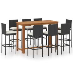 Ensemble de bar de jardin avec coussins 9 pcs Noir