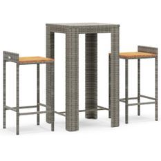 Ensemble de bar jardin 3 pcs gris poly rotin/bois massif acacia