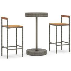 Ensemble de bar jardin 3 pcs gris poly rotin/bois massif acacia