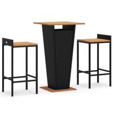 Ensemble de bar jardin 3 pcs noir poly rotin/bois massif acacia