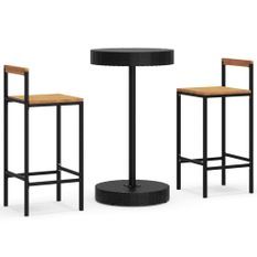 Ensemble de bar jardin 3 pcs noir poly rotin/bois massif acacia