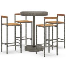 Ensemble de bar jardin 5 pcs gris poly rotin/bois massif acacia