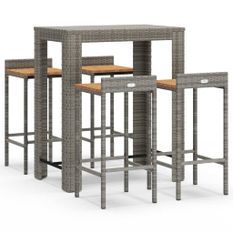 Ensemble de bar jardin 5 pcs gris poly rotin/bois massif acacia