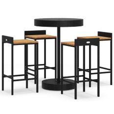 Ensemble de bar jardin 5 pcs noir poly rotin/bois massif acacia