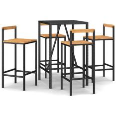 Ensemble de bar jardin 5 pcs noir poly rotin/bois massif acacia