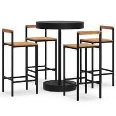 Ensemble de bar jardin 5 pcs noir poly rotin/bois massif acacia