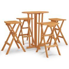 Ensemble de bar pliable 5 pcs Bois de teck massif