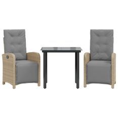 Ensemble de bistro 3 pcs avec coussins beige résine tressée