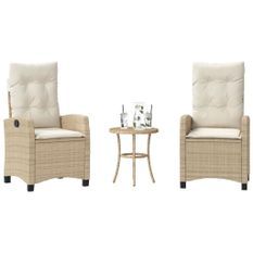 Ensemble de bistro 3 pcs avec coussins beige résine tressée