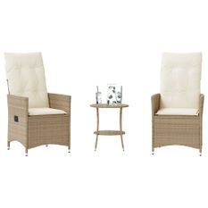 Ensemble de bistro 3 pcs avec coussins beige résine tressée