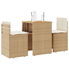 Ensemble de bistro 3 pcs avec coussins beige résine tressée