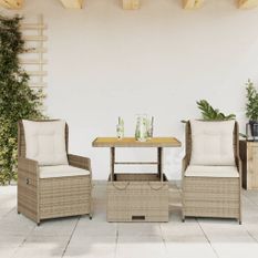 Ensemble de bistro 3 pcs avec coussins beige résine tressée