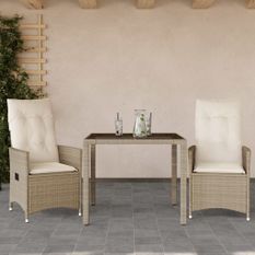 Ensemble de bistro 3 pcs avec coussins beige résine tressée