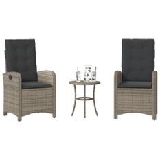 Ensemble de bistro 3 pcs avec coussins gris résine tressée