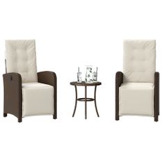 Ensemble de bistro 3 pcs avec coussins marron résine tressée