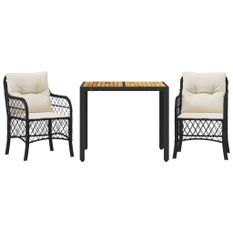 Ensemble de bistro 3 pcs avec coussins noir résine tressée