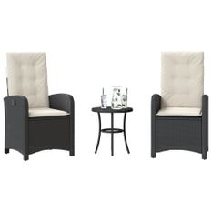 Ensemble de bistro 3 pcs avec coussins noir résine tressée