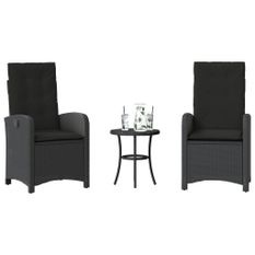 Ensemble de bistro 3 pcs avec coussins noir résine tressée