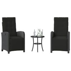 Ensemble de bistro 3 pcs avec coussins noir résine tressée