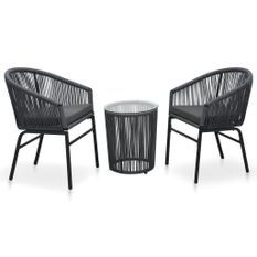 Ensemble de bistro 3 pcs avec coussins Rotin PVC Anthracite