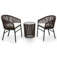 Ensemble de bistro 3 pcs avec coussins Rotin PVC Marron